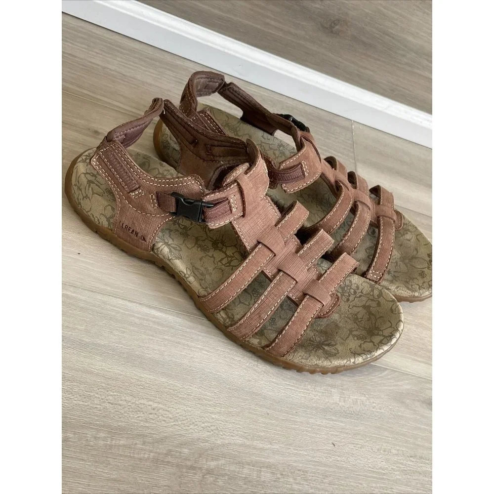 LL Bean L.L. Bean Womens Brown Strappy Strap Sandals With Hook Closure Sz‎ 8